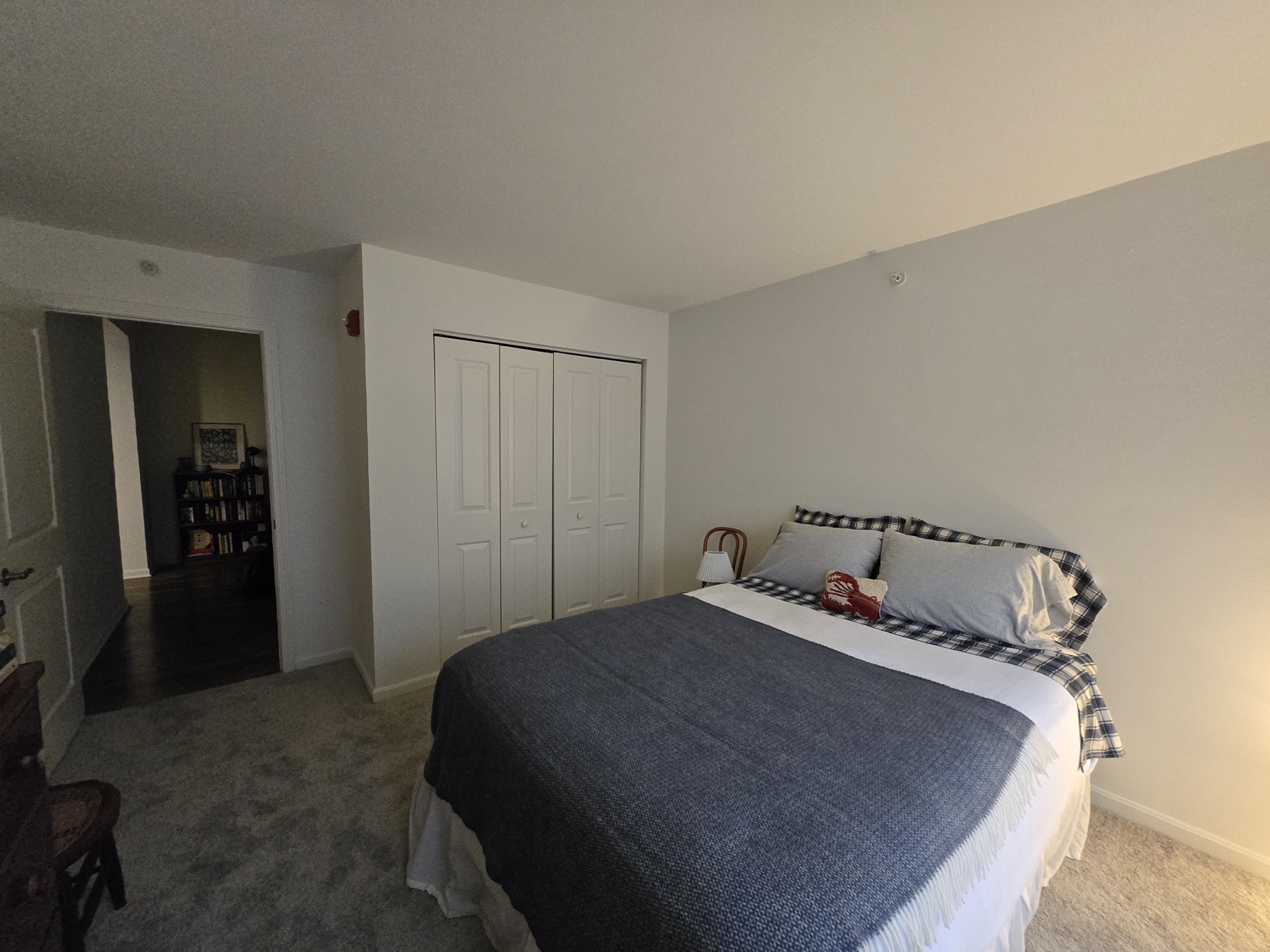 Bed, closet and door to the hallway